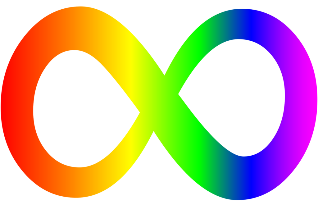 Regenbogenfarbenes Unendlichkeitszeichen als Symbol für Autismus und Neurodiversität